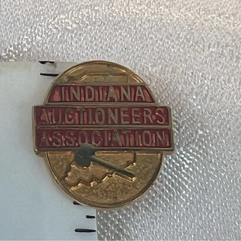 Indiana Auctioneers Association Pin Small Lapel Pin Gold Red Rare